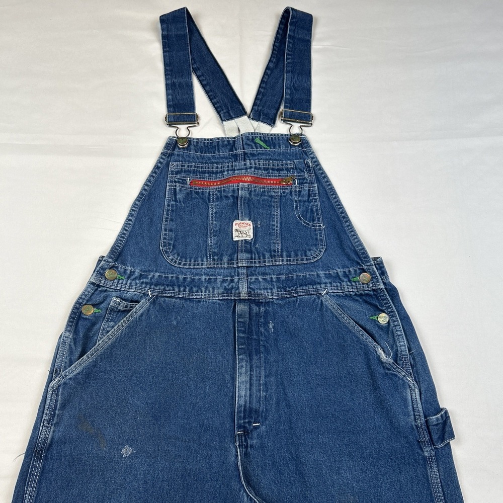 VTG USA Pointer Low Back Bib Overalls Denim Blue Jean Sz 36x28 Workwear Farm